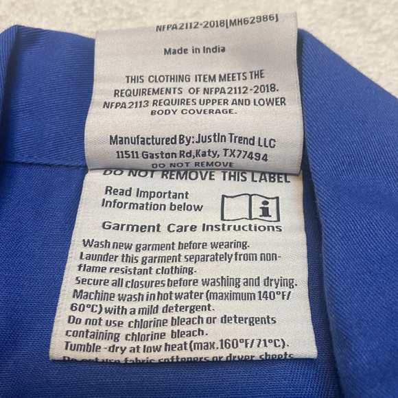 JUST IN TREND NWT Size XL Flame Resistant Long Sleeve Coveralls - Picture 9 of 10